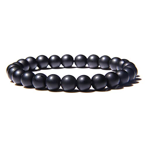 ZENSE - Verstellbares Armband für Männer mit schwarzen, glatten Naturlava-Perlen ZB0340 von ZENSE