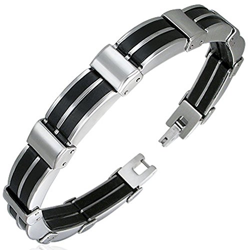 ZENSE - Herrenarmband aus Edelstahl und schwarzem Kautschuk ZB0145 von ZENSE