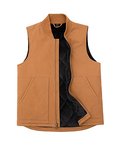 ZENTHACE Arktis Herren-Arbeitsweste, gesteppt, gefüttert, gewaschen, durchgehender Reißverschluss, robuste Canvas-Arbeitsweste, Entenbraun, L von ZENTHACE