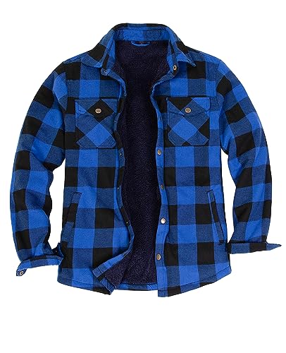 Flanellhemd Jacke für Männer Sherpa Fleece gefüttert Flanellhemden Leichtgewichtige Button Up Jacken Buffalo Plaid Blau 3XL von ZENTHACE