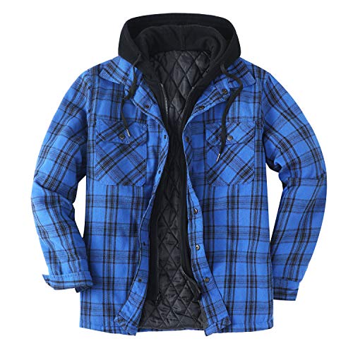 Herren-Flanellhemdjacke mit Kapuze und Steppfutter Blau XL von ZENTHACE