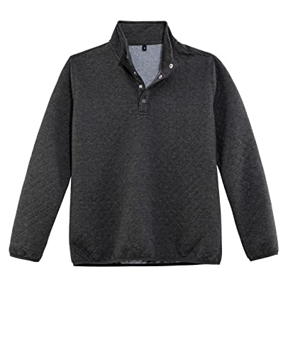 Herren Ultra Weich Gesteppt 1/4 Snap Fleece Pullover Sweatshirt Jacke Langarm Berg Outdoor Shirt, Dunkelgrau meliert, M von ZENTHACE