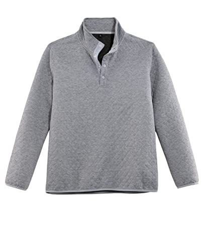 Herren Ultra Weich Gesteppt 1/4 Snap Fleece Pullover Sweatshirt Jacke Langarm Berg Outdoor Shirt, Hellgrau meliert, M von ZENTHACE