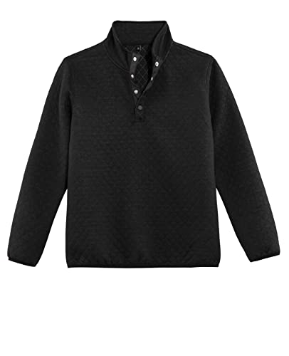 Herren Ultra Weich Gesteppt 1/4 Snap Fleece Pullover Sweatshirt Jacke Langarm Berg Outdoor Shirt, Schwarz, L von ZENTHACE