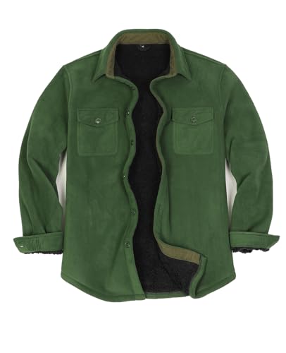 Männer Fleece gefütterte Hemdjacke Herbst Winter warm dicke Überhemd Outdoor flauschig gemütliche Shackets Flanellen Solide Grün M von ZENTHACE