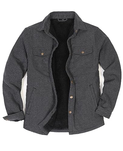 Mens Shacket Flanellhemd Jacke für Männer Sherpa Fleece gefüttert Plaid Shirts Langarm Snap Button Up Solid grau 3XL von ZENTHACE
