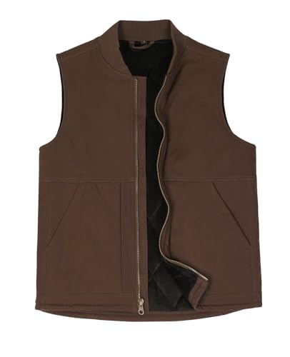 ZENTHACE Arktis Herren-Arbeitsweste, gesteppt, gefüttert, gewaschen, durchgehender Reißverschluss, robuste Canvas-Arbeitsweste, Dunkelbraun, X-Large von ZENTHACE