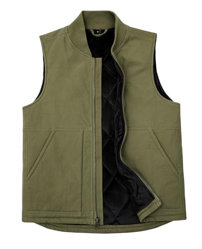ZENTHACE Arktis Herren-Arbeitsweste, gesteppt, gefüttert, gewaschen, durchgehender Reißverschluss, robuste Canvas-Arbeitsweste, Grün (Army Green), L von ZENTHACE