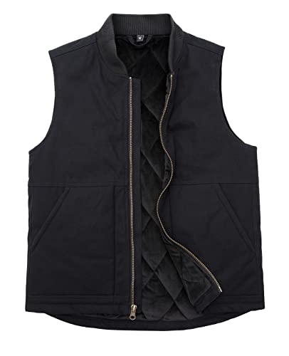ZENTHACE Arktis Herren-Arbeitsweste, gesteppt, gefüttert, gewaschen, durchgehender Reißverschluss, robuste Canvas-Arbeitsweste, Schwarz, L von ZENTHACE
