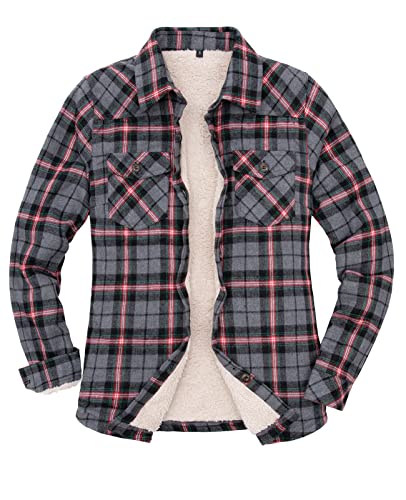 ZENTHACE Damen-Flanell-Hemdjacke,mit Fleece gefüttert,Knopfleiste Schwarz/Weiß/Burgunderrot L von ZENTHACE