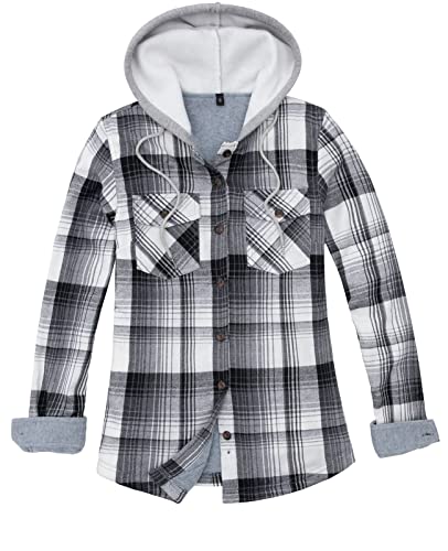 ZENTHACE Damen Thermo-Fleece gefüttert Plaid Down Flanell Hemdjacke, Hellgrau, Groß von ZENTHACE