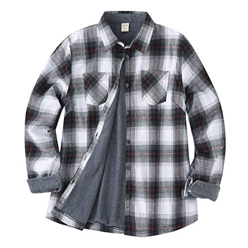 ZENTHACE Damen Thermo-Fleece gefüttert Plaid Knopfleiste Flanell Hemdjacke Weiß/Schwarz XL von ZENTHACE
