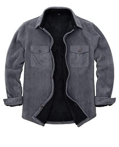 ZENTHACE Herren-Flanell-Hemdjacke mit Sherpa-Fleece-Futter, warm, kariert, Twill helles Grau XL von ZENTHACE