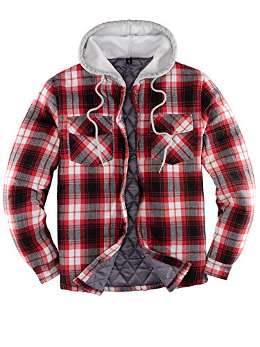 ZENTHACE Herren Flanellhemd mit Kapuze Langarm kariert Freizeithemd Jacke,Gesteppt Gefüttert Rot M von ZENTHACE
