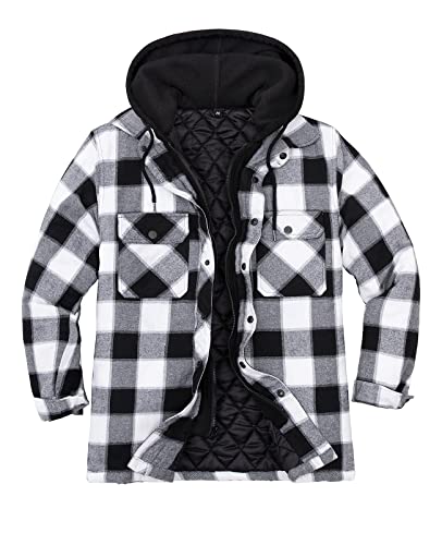 ZENTHACE Herren-Flanell-Hemdjacke mit Kapuze, gesteppt, kariert, kariert, Schwarz Grau, M von ZENTHACE