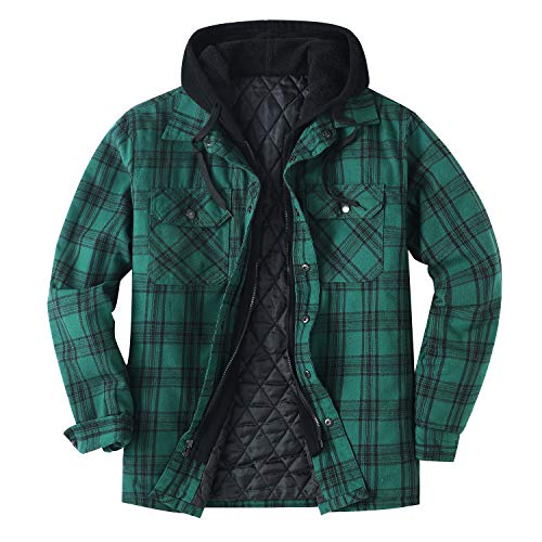 ZENTHACE Herren-Flanellhemdjacke mit Kapuze und Steppfutter Grün M von ZENTHACE