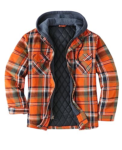 ZENTHACE Herren-Flanellhemdjacke mit Kapuze und Steppfutter Orange Plaid M von ZENTHACE