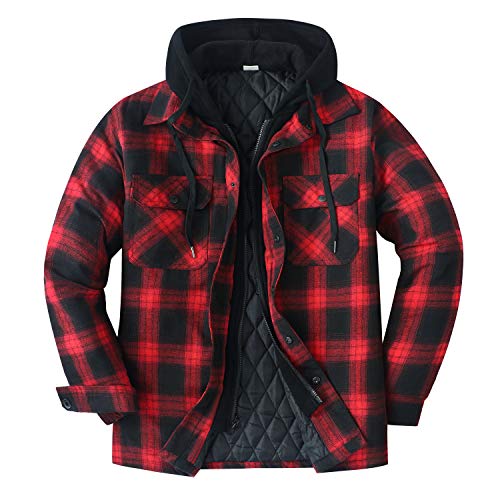 ZENTHACE Herren-Flanellhemdjacke mit Kapuze und Steppfutter Rot XXL von ZENTHACE