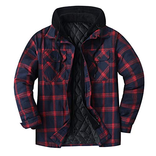 ZENTHACE Herren-Flanellhemdjacke mit Kapuze und Steppfutter dunkelrot XL von ZENTHACE