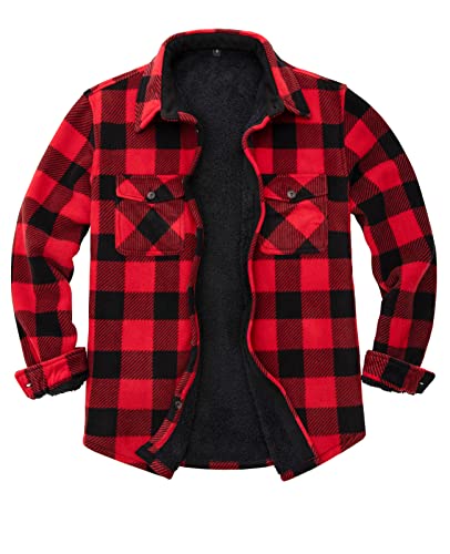 ZENTHACE Herren-Flanellhemdjacke mit Sherpa-Futter, Fleece, kariert, mit Sherpa-Fleece gefüttert, warm, Buffalo Plaid rot, X-Large von ZENTHACE