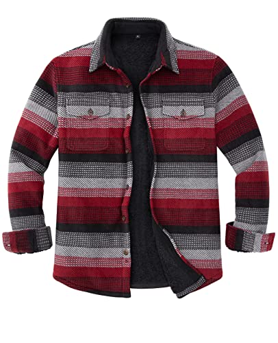 ZENTHACE Herren-Flanellhemdjacke mit Sherpa-Futter, Fleece, kariert, mit Sherpa-Fleece gefüttert, warm, rote streifen, Medium von ZENTHACE