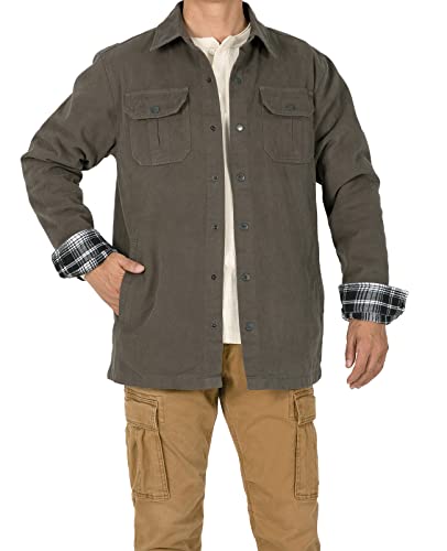 Herren Hemd Jacke, schwere, gewaschene, robuste Baumwollhemd Jacken, Outdoor-Utility-Jacke (mit vollem Flanell gefüttert) Grau L von ZENTHACE