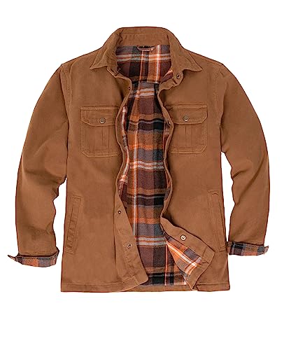 Herren Hemd Jacke, schwere, gewaschene, robuste Baumwollhemd Jacken, Outdoor-Utility-Jacke (mit vollem Flanell gefüttert) Tabak L von ZENTHACE