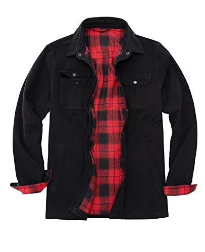 ZENTHACE Herren-Jacke aus schwerer, gewaschener robuster Baumwolle, Jac Outdoorsy (durchgehendes Flanellfutter), Schwarz, XXL von ZENTHACE
