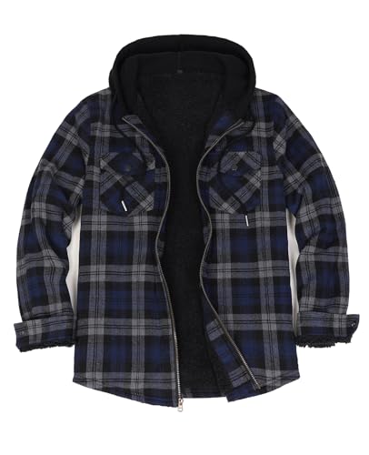 ZENTHACE Herren-Kapuzenjacke mit Sherpa-Futter, durchgehendem Reißverschluss, kariert, Serene Slate, XX-Large von ZENTHACE