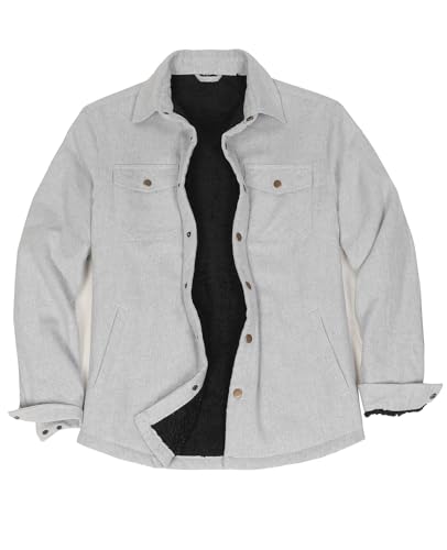 Herren Shacket Flanell Sherpa Fleece gefütterte lässige warme Winter feste Flanellhemdjacke Western Druckknopf hoch Ash 2XL von ZENTHACE