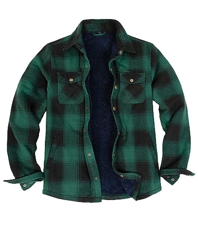 ZENTHACE Herren Sherpa Fleece gefüttert Plaid Flanell Jacken Herbst Winter Outdoor Arbeit Flanell Shirt Jacke Mantel Grün S von ZENTHACE