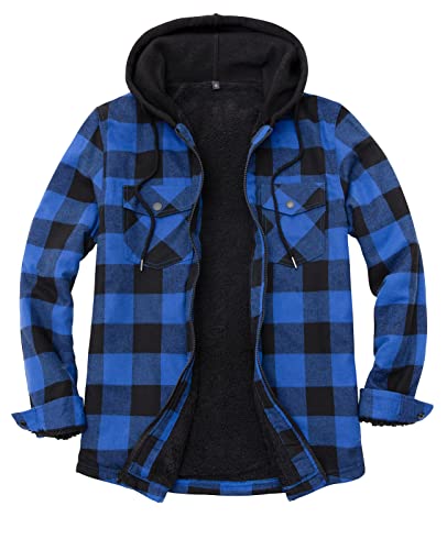 ZENTHACE Herren Sherpa gefütterte Kapuzenjacke mit durchgehendem Reißverschluss Checkered Blau, M von ZENTHACE
