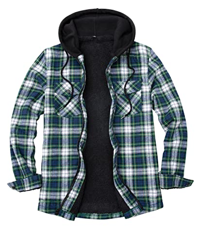 ZENTHACE Herren Sherpa gefütterte Kapuzenjacke mit durchgehendem Reißverschluss Grell Grün S von ZENTHACE