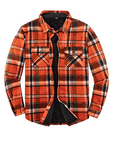 ZENTHACE Herrenjacke aus warmem Sherpa-Fleece, kariert, Flanellhemd (komplett mit Sherpa-Fleece gefüttert) Orange Plaid 3XL von ZENTHACE