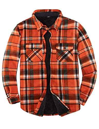 ZENTHACE Herrenjacke aus warmem Sherpa-Fleece, kariert, Flanellhemd (komplett mit Sherpa-Fleece gefüttert) Orange Plaid 3XL von ZENTHACE
