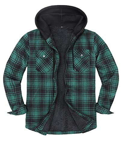 ZENTHACE Herrenjacke mit Sherpa-Futter, durchgehender Reißverschluss, kariert Grün S von ZENTHACE