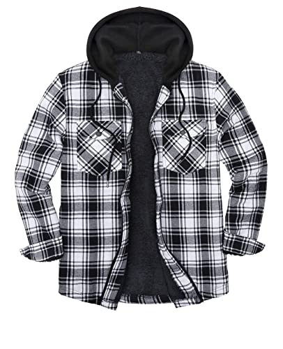 ZENTHACE Herrenjacke mit Sherpa-Futter, durchgehender Reißverschluss, kariert schwarz/weiß M von ZENTHACE