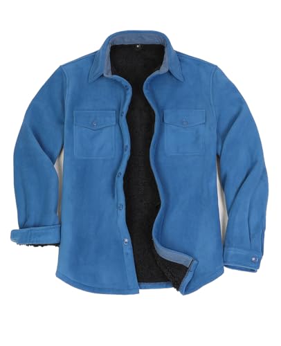 ZENTHACE Männer Sherpa gefütterte Fleece Jackets Shacket Knopfleiste Herbst Winter warm dicke Arbeit Flanellhemdjacke Himmelblau L von ZENTHACE
