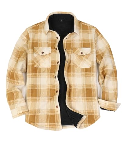 ZENTHACE Männer karierte Flanellhemdjacke mit Sherpa Fleece gefüttert Knopfleiste gemütlich Herbst Winter Outdoor Arbeit dicke Flanell Shacket DI M von ZENTHACE