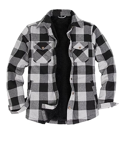 Mens Plaid Flanell Jacke Sherpa Fleece gefüttert Cpo Sanp Button Down Flanell Arbeit Shirt Langarm grau M von ZENTHACE