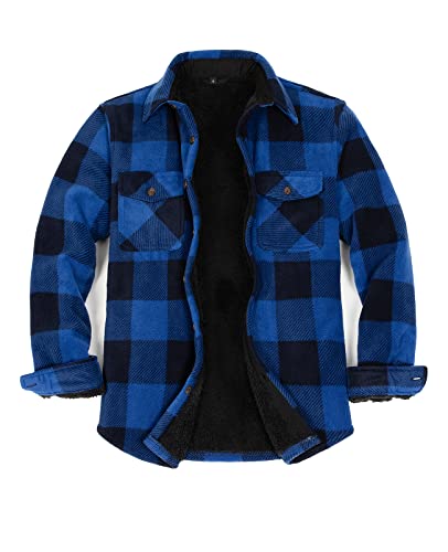 Mens Plaid Jacket Shacket Fleece gefüttert Flanellhemd für Männer Sherpa gefüttert Flanelljacken Mantel Outdoor Arbeit Blau Schwarz XL von ZENTHACE