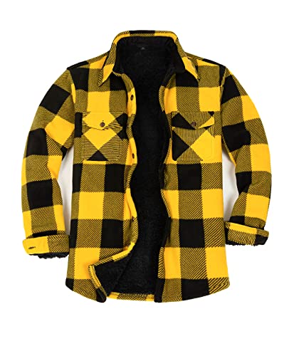 Mens Shacket Flanell Jacke Sherpa Fleece gefüttert Plaid Flanell Shirt Jacken dick Outdoor-Arbeits-Shirts gelb und schwarz S von ZENTHACE