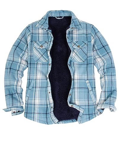 Plaid Jacken für Männer Warm Sherpa gefüttert Flanell Hemd Jacke Flanell Hemden Langarm Jacke Mantel Sky Blau M von ZENTHACE