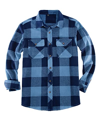 ZENTHACE Schwergewichtige gebürstete Flanellhemden für Herren, Buffalo Plaid Langarm-Flanellhemd,Blau L von ZENTHACE