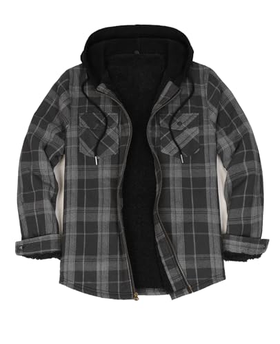 ZENTHACE Sherpa-Futter, durchgehender Reißverschluss, kariert, Hemdjacke für Herren, Einbruch der Dunkelheit (Night Fall), Medium von ZENTHACE
