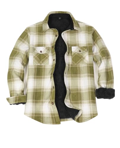 Sherpa gefütterte Winter-Flanelljacken für Männer dicke karierte Shackets Herbst Outdoor Arbeit Fleece Hemdjacke Misty Woodland XXL von ZENTHACE