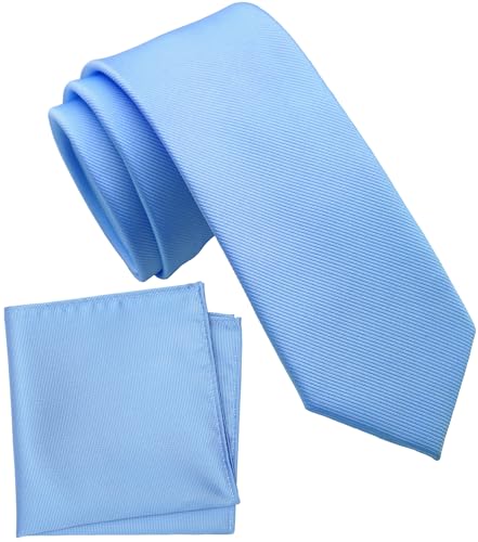 ZENXUS Feste Krawatte mit Einstecktuch für Jungen, normale Krawatte für Kinder und Kinder, selbstgebunden, 12 Himmelblau, L(8-13 yrs. ＜5.25ft) von ZENXUS