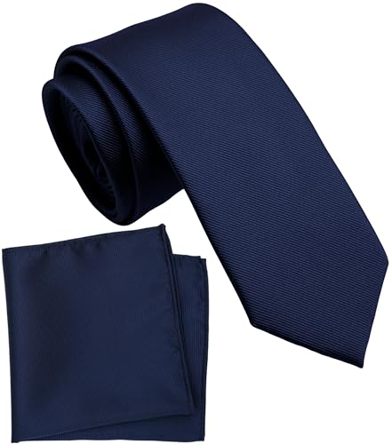 ZENXUS Feste Krawatte mit Einstecktuch für Jungen, normale Krawatte für Kinder und Kinder, selbstgebunden, 17 Deep Navy, L(8-13 yrs. ＜5.25ft) von ZENXUS