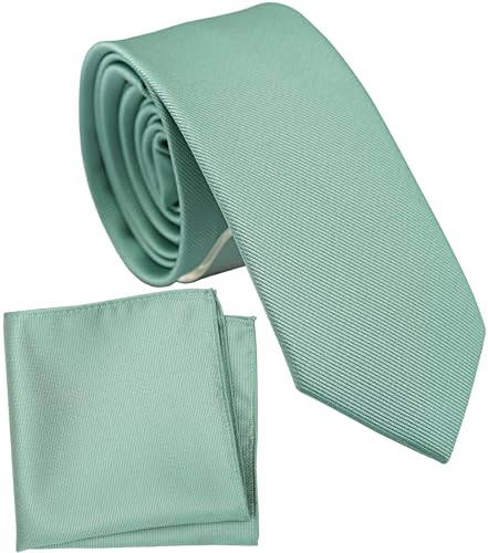 ZENXUS Feste Krawatte mit Einstecktuch für Jungen, normale Krawatte für Kinder und Kinder, selbstgebunden, 24 Eukalyptus, L(8-13 yrs. ＜5.25ft) von ZENXUS