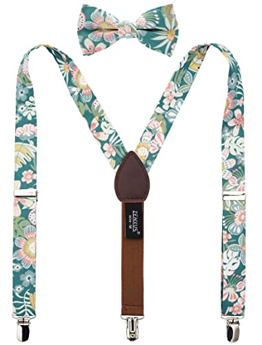 ZENXUS Hosenträger aus Baumwolle mit Blumenmuster und vorgebundener Fliege, Größen von Kleinkindern bis Jugendlichen, 06, Medium - (6-12 yrs.,＜5 ft) von ZENXUS